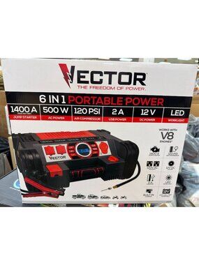 Vector 6-In-1 Portable Power Station 1400A Jump Starter 500W AC 120 PSI Compress